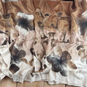 Handmade Silk & Wool Scarf Wrap Women Brown Ethnic Boho Artsy